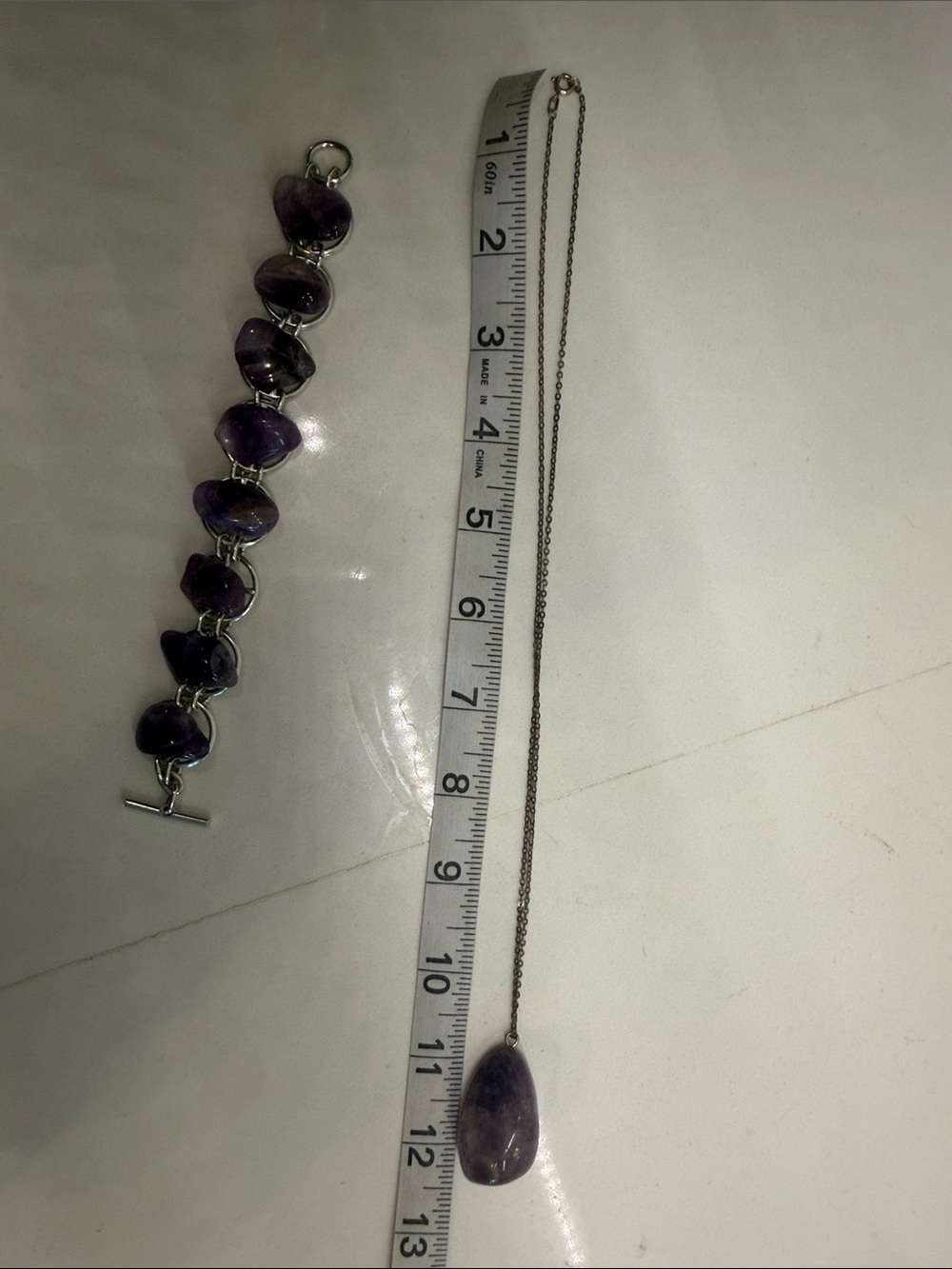 Amethyst Stone Bracelet and Pendant Set - Purple - Picture 7 of 11